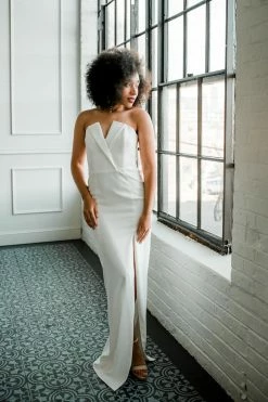 Jay Godfrey Clothing Sylvia White Tuxedo Lapel Column Dress