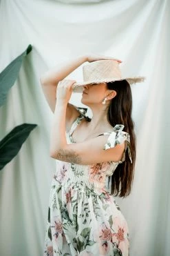 Confête Mariana Pink Tropical Print Midi Dress Clothing