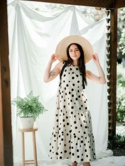 Confête Clothing Caroline Khaki Polka Dot Maxi Dress