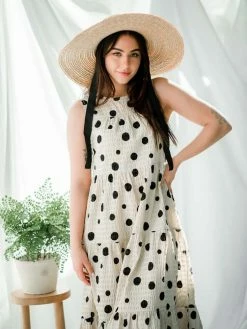 Confête Clothing Caroline Khaki Polka Dot Maxi Dress