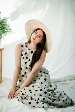 Confête Clothing Caroline Khaki Polka Dot Maxi Dress