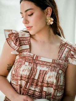 Confête Carmen Botanical Square Neck Mini Dress