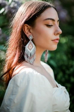 Confête Clara Beaded Lilac Fringe Earrings