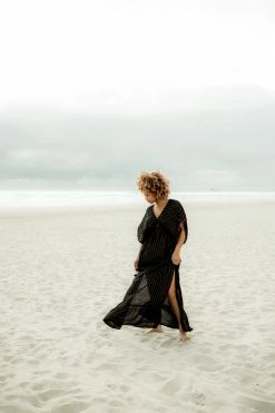 America & Beyond Clothing Nomad Metallic Thread Maxi Dress - Black