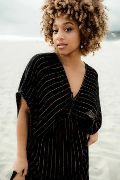 America & Beyond Clothing Nomad Metallic Thread Maxi Dress - Black