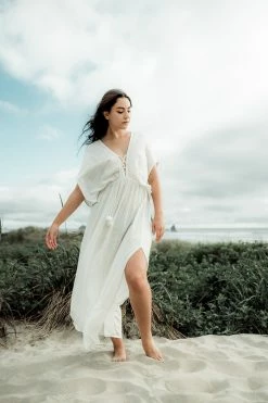 America & Beyond Nomad Metallic Thread Maxi Dress - White