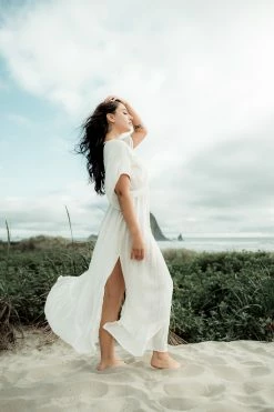 America & Beyond Nomad Metallic Thread Maxi Dress - White