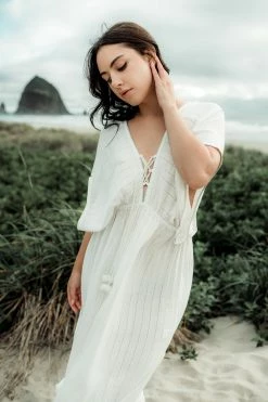 America & Beyond Nomad Metallic Thread Maxi Dress - White