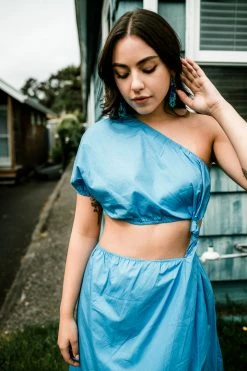 Confête Naxos Blue One Shoulder Cut-Out Maxi Dress Clothing