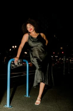 Confête Jasmine Black Silk Slip Dress