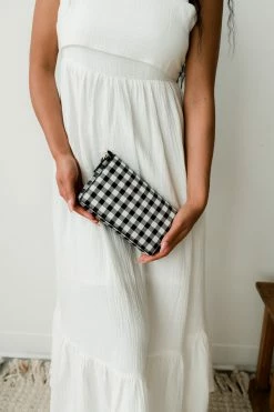 Confête Black And White Gingham Clutch Accessories