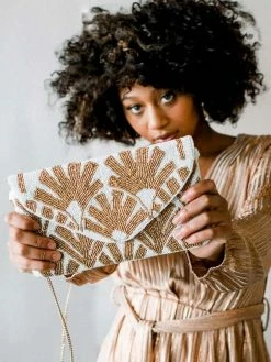 Treasure Jewels Coco White Beaded Palm Tree Clutch The Bridal Suite