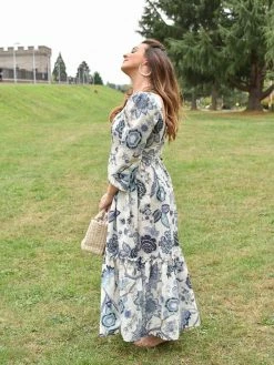 Confête Clothing Montauk Blue Floral Puff Sleeve Maxi Dress