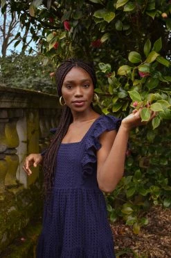 En Saison Edgartown Navy Eyelet Midi Dress