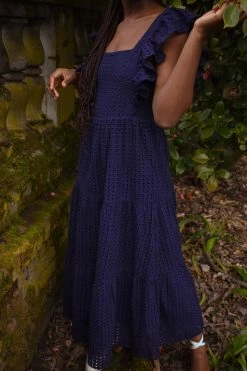 En Saison Edgartown Navy Eyelet Midi Dress