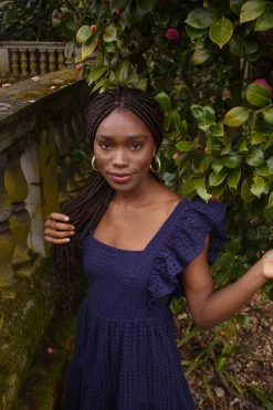 En Saison Edgartown Navy Eyelet Midi Dress