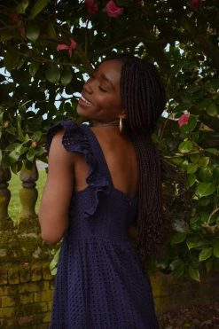 En Saison Edgartown Navy Eyelet Midi Dress