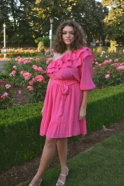 Confête Tilly One Shoulder Pink Mini Dress