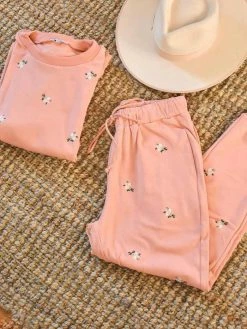 Confête Rosie Floral Embroidered Sweatpants - Salmon