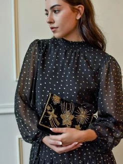 Confête Clothing SOLD OUT - Kim Black And Gold Polka Dot Mini Dress