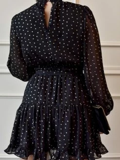 Confête Clothing SOLD OUT - Kim Black And Gold Polka Dot Mini Dress