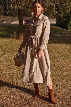 Confête Clothing Tan Stripe Stacey Shirtdress