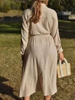 Confête Clothing Tan Stripe Stacey Shirtdress
