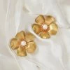 The Pink Reef Serena Gold Floral Stud Earrings With Pearl