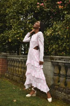 Confête Johanna Pink Polka Dot Midi Dress Clothing