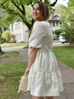 En Saison Clothing SOLD OUT - Charlotte Ivory Jacquard Tiered Mini Dress