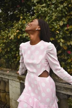 Confête Johanna Pink Polka Dot Midi Dress Clothing