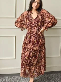 Confête SOLD OUT - Keely Burgundy Paisley Floral Maxi Dress Clothing