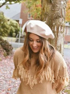 Flying Tomato Cara Camel Fringe Sweater Dress Clothing