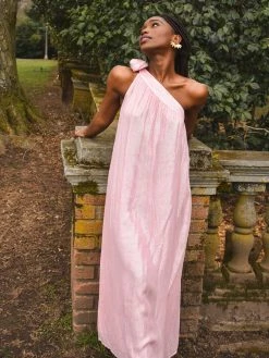 Sundress Occasion SOLD OUT - Clementine One Shoulder Maxi Dress - Lipstick Pink