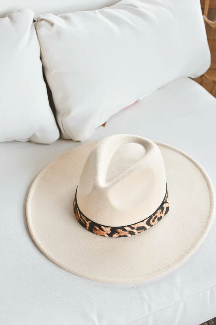 Confête SOLD OUT - Ivory Fedora With Leopard Print Trim Accessories 3 Confête SOLD OUT - Ivory Fedora With Leopard Print Trim Accessories