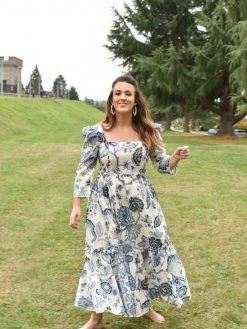 Confête Clothing Montauk Blue Floral Puff Sleeve Maxi Dress