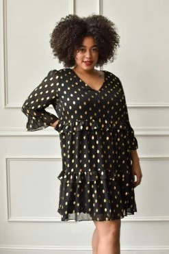 Confête Tambrie Black And Gold Dot Mini Dress