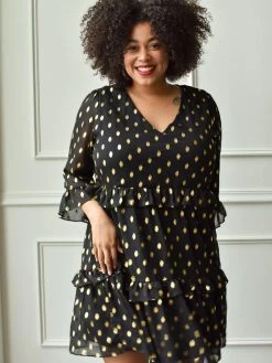 Confête Tambrie Black And Gold Dot Mini Dress