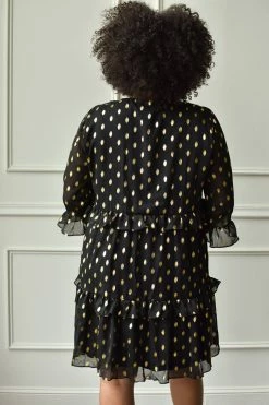 Confête Tambrie Black And Gold Dot Mini Dress