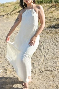 Sundress Clothing Zahara Long Cream Halter Dress