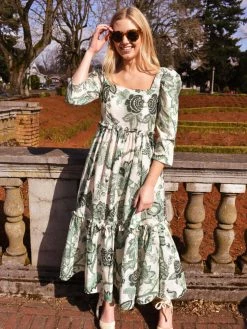 Confête SOLD OUT - Montauk Green Floral Puff Sleeve Maxi Dress