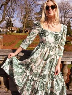 Confête SOLD OUT - Montauk Green Floral Puff Sleeve Maxi Dress
