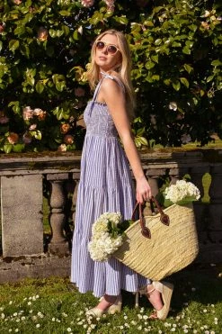 If She Loves Bar Harbor Striped Midi Dress - Blue