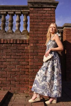 Confête Hunter Blue Floral Shoulder Tie Midi Dress 9 Confête Hunter Blue Floral Shoulder Tie Midi Dress