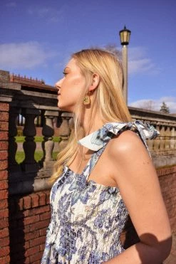 Confête Hunter Blue Floral Shoulder Tie Midi Dress 8 Confête Hunter Blue Floral Shoulder Tie Midi Dress