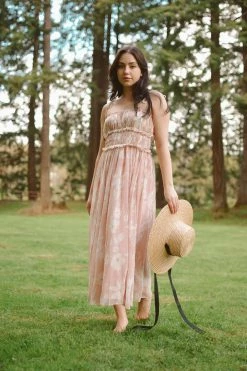 En Saison Gabby Pink Floral Midi Dress Clothing