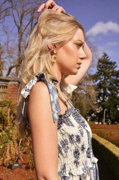 The Pink Reef The Bridal Suite Samira White Camphor Emerald Floral Earrings