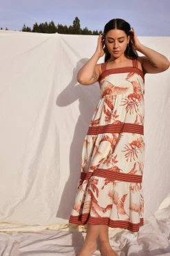 Confête Playa Carillo Palm Print Maxi Dress - Terracotta Clothing