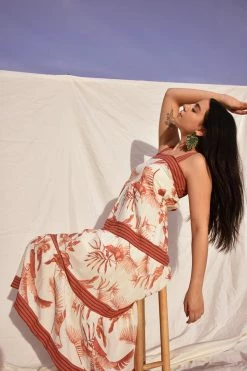Confête Playa Carillo Palm Print Maxi Dress - Terracotta Clothing