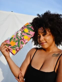 Tiana Accessories Beaded Citrus Print Clutch